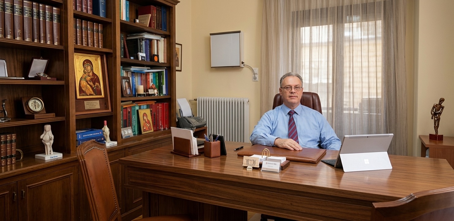 Dr. Exarchakos at his consultation desk